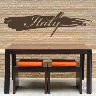 Primer izgleda čokoladno rjave samolepilne stenske nalepke Italy packa na opečnati steni v jedilnici.